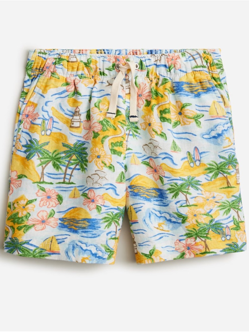 NWT CREWCUTS JCREW HAWAIIAN TROPICAL PRINT LINEN BOARD SHORTS MULTI BOYS 6